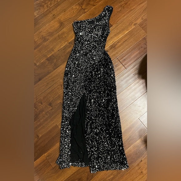 Fashion Nova Dresses & Skirts - (SOLD) Fashion Nova Black Sequin Prom Dress – Size Small (Hemmed)